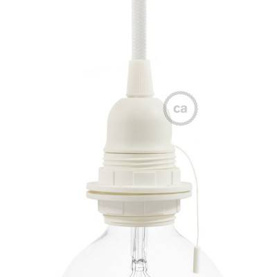 Double ferrule thermoplastic E27 lamp holder kit for lampshade with pull switch - White