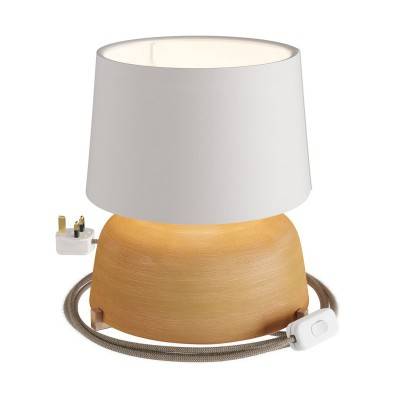 Coppa ceramic table lamp with Athena shade, complete with textile cable, switch and UK plug - Streaked Terracotta - white