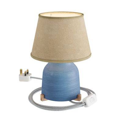 Vaso ceramic table lamp with Impero shade, complete with textile cable, switch and UK plug - Streaked Avion - Natural Jute