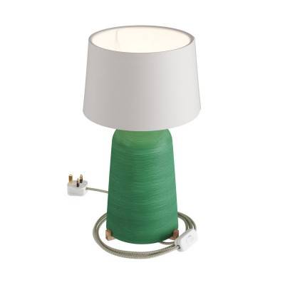 Bottiglia ceramic table lamp with Athena lampshade, complete with textile cable, switch and UK plug - Streaked Evergreen - white