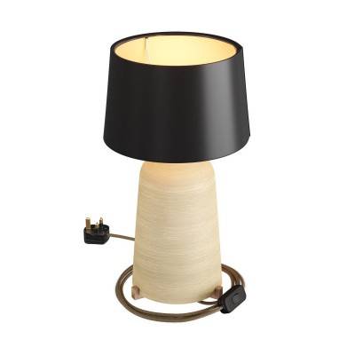 Bottiglia ceramic table lamp with Athena lampshade, complete with textile cable, switch and UK plug - Streaked Dove-Grey - Black