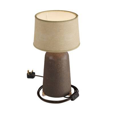 Bottiglia ceramic table lamp with Athena lampshade, complete with textile cable, switch and UK plug - Corten effect - Natural Jute