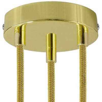 Cylindrical metal 3-hole ceiling rose kit - Brass