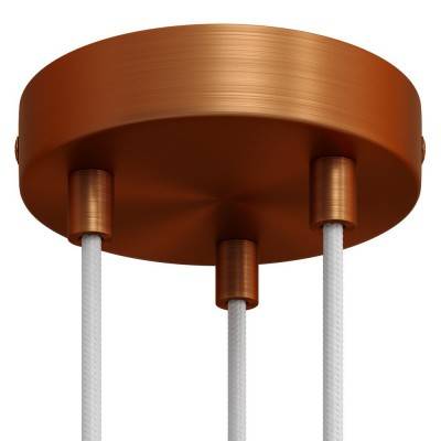 Cylindrical metal 3-hole ceiling rose kit - Brushed copper