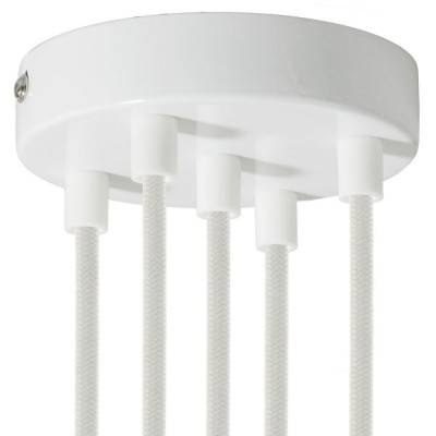 Cylindrical metal 5-hole ceiling rose kit - Glossy white