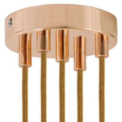 Cylindrical metal 5-hole ceiling rose kit - Copper