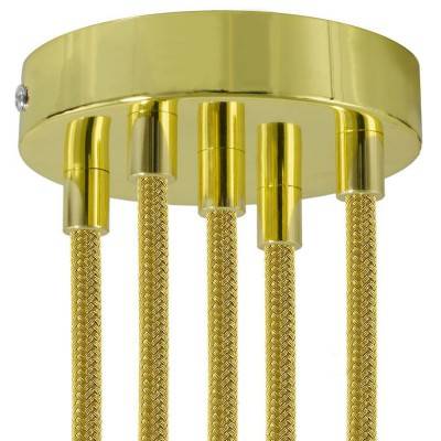 Cylindrical metal 5-hole ceiling rose kit - Brass