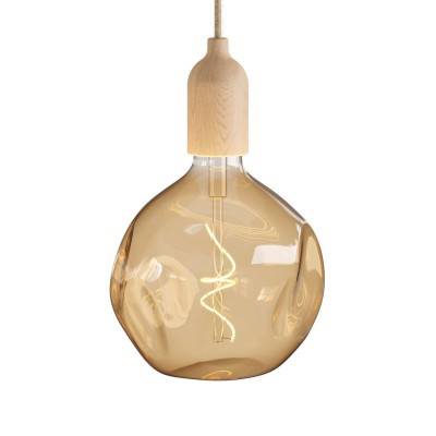 Pendant light Made in Italy complete with fabric cable and wood finishing - Neutral