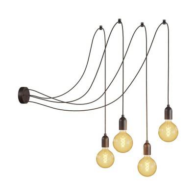 Spider - multiple 4-fall pendant light Made in Italy complete with fabric cable and wood finishing - Wenge effect