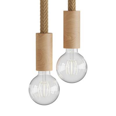 Multiple 2-fall pendant light complete with 2XL rope cable and wood finishing - Neutral