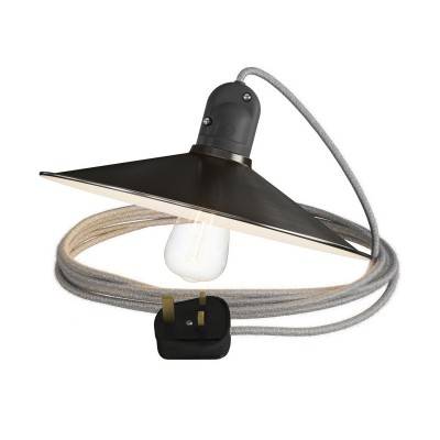 Eiva Snake with Swing shade, portable outdoor lamp, 5 m textile cable, UK plug and IP65 waterproof lamp holder - White - Brushed titanium