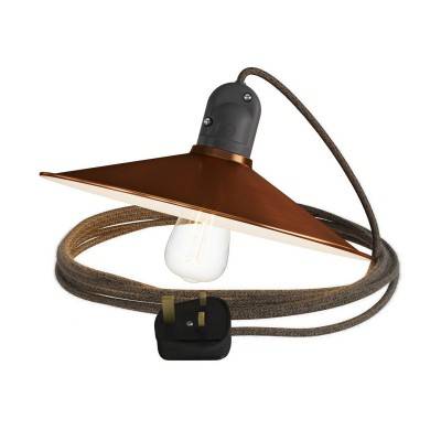 Eiva Snake with Swing shade, portable outdoor lamp, 5 m textile cable, UK plug and IP65 waterproof lamp holder - White - Brushed copper