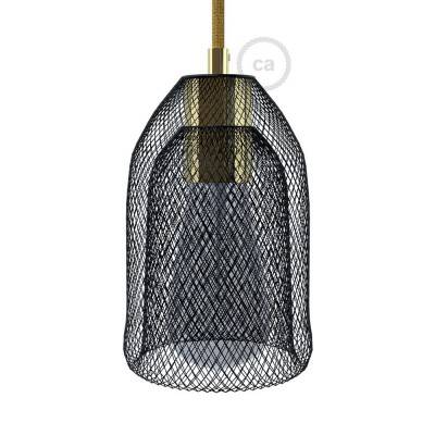 Naked light bulb cage metal lampshade Ghostbell with E27 lamp holder - Black - Brass