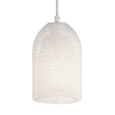 Pendant lamp with textile cable, Ghostbell lampshade and metal details - Made in Italy - White