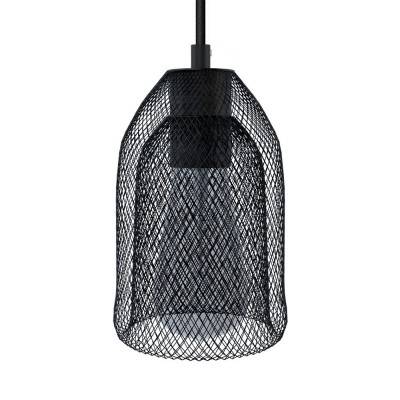 Pendant lamp with textile cable, Ghostbell lampshade and metal details - Made in Italy - Black