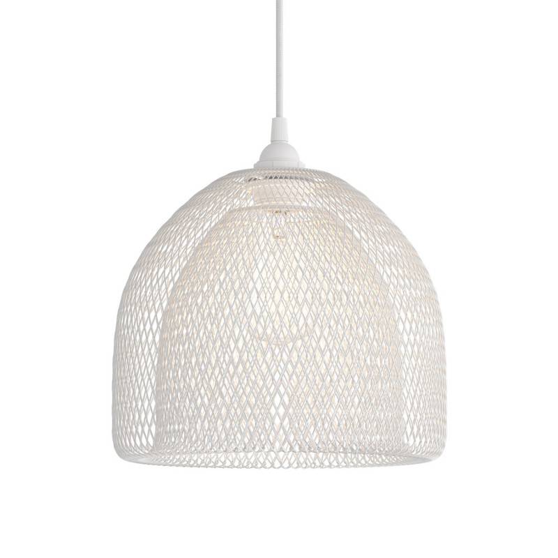 Pendant lamp with textile cable, Ghostbell XL cage lampshade and metal details - Made in Italy