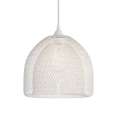 Pendant lamp with textile cable, Ghostbell XL cage lampshade and metal details - Made in Italy - White