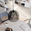 Pendant lamp with textile cable, Ghostbell XL cage lampshade and metal details - Made in Italy