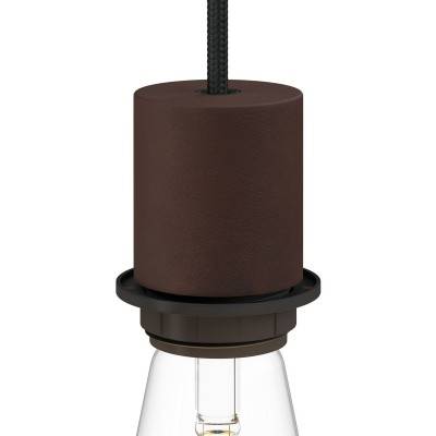 E27 semi-flush metal lamp holder kit with concealed cable clamp - Painted dark rust