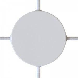 Cylindrical metal 4-side hole ceiling rose kit (junction box) - Glossy white