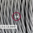 Large section electric cable 3x1,50 twisted - covered by rayon Silver TM02