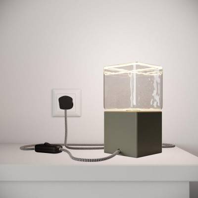 Posaluce Cubetto Color, painted wooden table lamp complete with textile cable, switch and UK plug - Grey