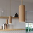 Pendant lamp complete with textile cord and Tub-E14 wooden shade - Made in Italy