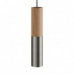 Pendant lamp complete with textile cable and double Tub-E14 wood and metal shade - Made in Italy