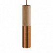 Pendant lamp complete with textile cable and double Tub-E14 wood and metal shade - Made in Italy