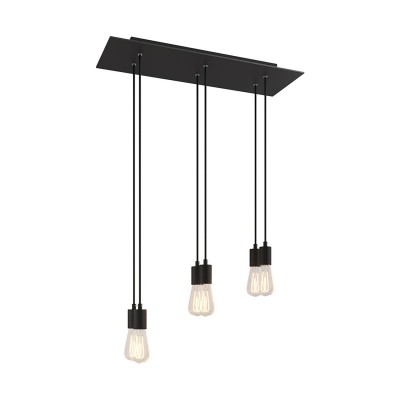 6-light pendant lamp with 675 mm  rectangular XXL Rose-One, featuring fabric cable and metal finishes - Matt Black Dibond