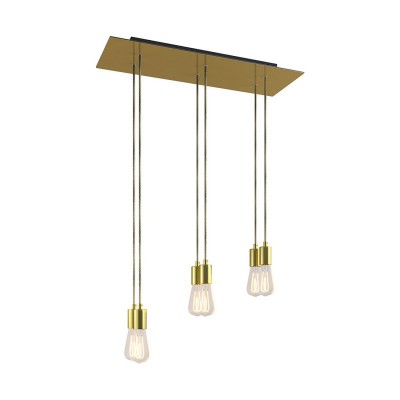 6-light pendant lamp with 675 mm  rectangular XXL Rose-One, featuring fabric cable and metal finishes - Satin Brass Dibond