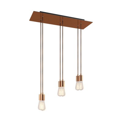 6-light pendant lamp with 675 mm  rectangular XXL Rose-One, featuring fabric cable and metal finishes - Satin Copper Dibond