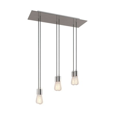 6-light pendant lamp with 675 mm  rectangular XXL Rose-One, featuring fabric cable and metal finishes - Satin Steel Dibond