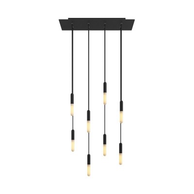 8-light pendant lamp with 675 mm rectangular XXL Rose-One, featuring fabric cable and metal finishes - Matt Black Dibond