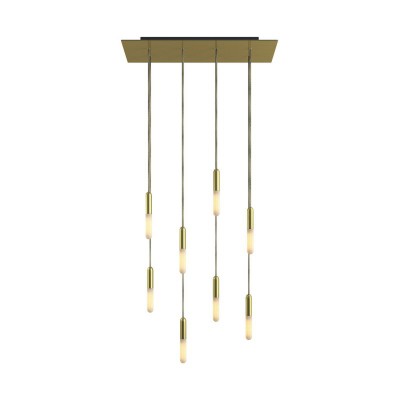 8-light pendant lamp with 675 mm rectangular XXL Rose-One, featuring fabric cable and metal finishes - Satin Brass Dibond