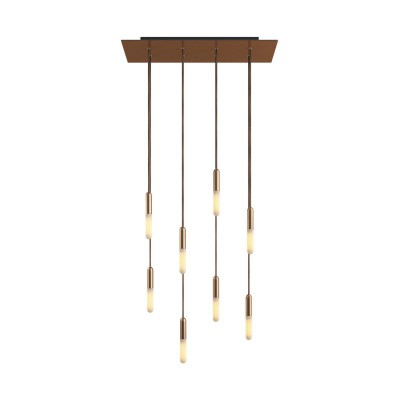 8-light pendant lamp with 675 mm rectangular XXL Rose-One, featuring fabric cable and metal finishes - Satin Copper Dibond