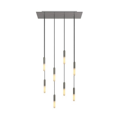 8-light pendant lamp with 675 mm rectangular XXL Rose-One, featuring fabric cable and metal finishes - Satin Steel Dibond