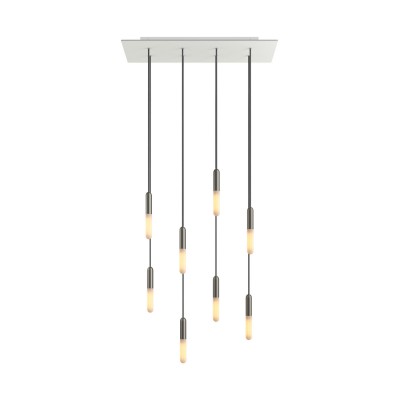 8-light pendant lamp with 675 mm rectangular XXL Rose-One, featuring fabric cable and metal finishes - Matt White Dibond