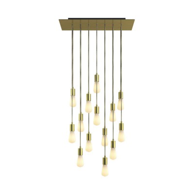 14-light pendant lamp with 675 mm rectangular XXL Rose-One, featuring fabric cable and metal finishes - Satin Brass Dibond