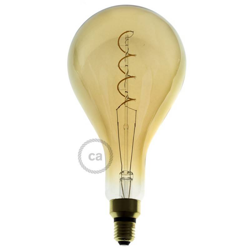 XXL LED Golden Light Bulb - Pear A165 Curved Spiral Filament - 5W 250Lm E27 2000K Dimmable