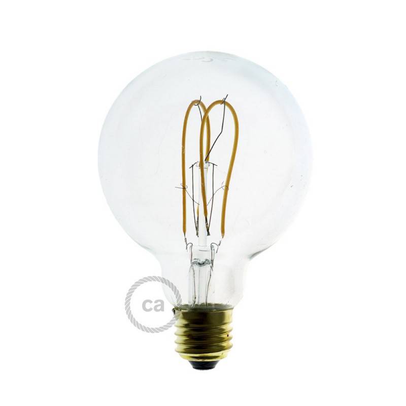 LED Transparent Light Bulb - Globe G95 Curved Double Loop Filament - 5W 280Lm E27 2200K Dimmable