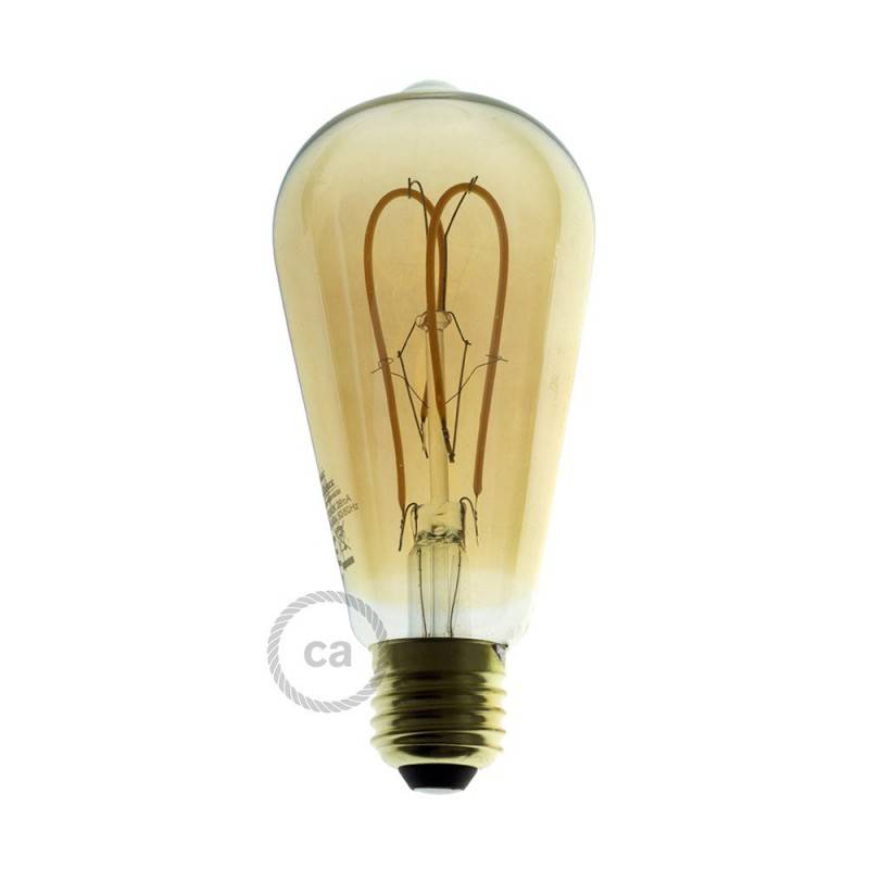 LED Golden Light Bulb - Edison ST64 Curved Double Loop Filament - 5W 250Lm E27 2000K Dimmable