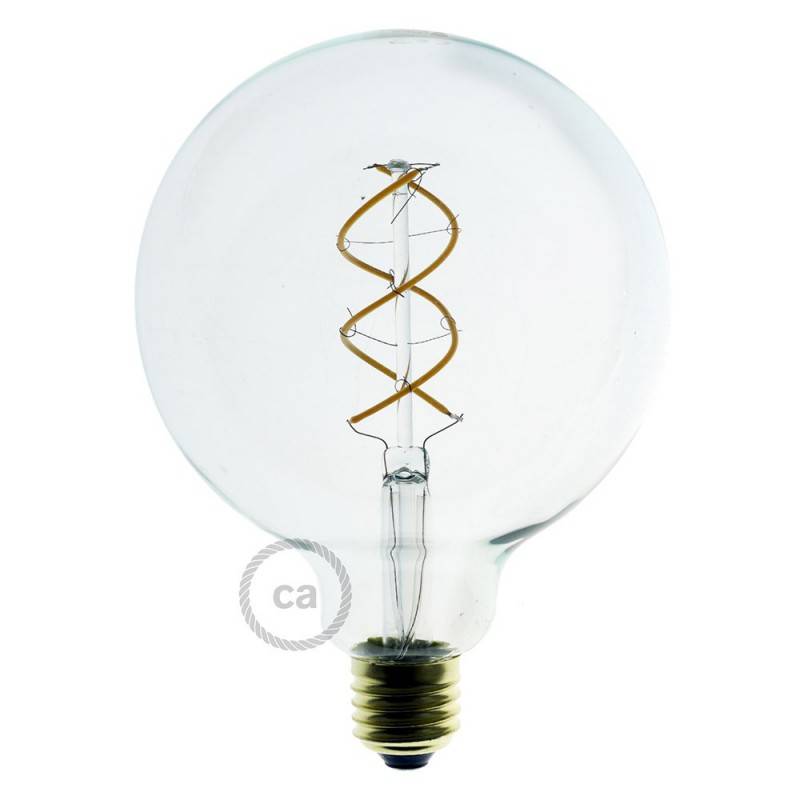 LED Transparent Light Bulb - Globe G125 Curved Spiral Filament - 5W 280Lm E27 2200K Dimmable