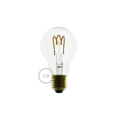 LED Transparent Light Bulb - Drop A60 Curved Spiral Filament - 3W 120Lm E27 2200K Dimmable