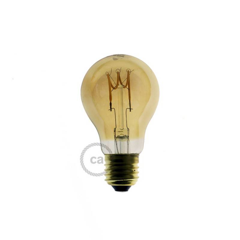 LED Golden Light Bulb - Drop A60 Curved Spiral Filament - 3W 150Lm E27 2000K Dimmable