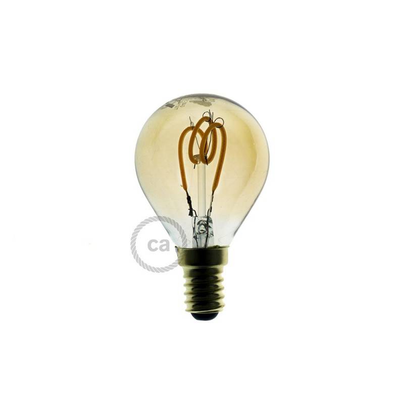 LED Golden Light Bulb - Sphere G45 Curved Spiral Filament - 3W 120Lm E14 2000K Dimmable