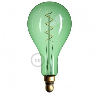 XXL LED Emerald Light Bulb - Pear A165 Curved Spiral Filament - 5W 280Lm E27 2200K Dimmable