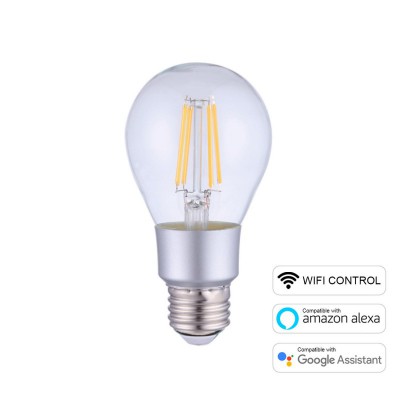 LED SMART WI-FI Light Bulb Drop A60 Transparent with Straight Filament 6W 700Lm E27 2700K Dimmable