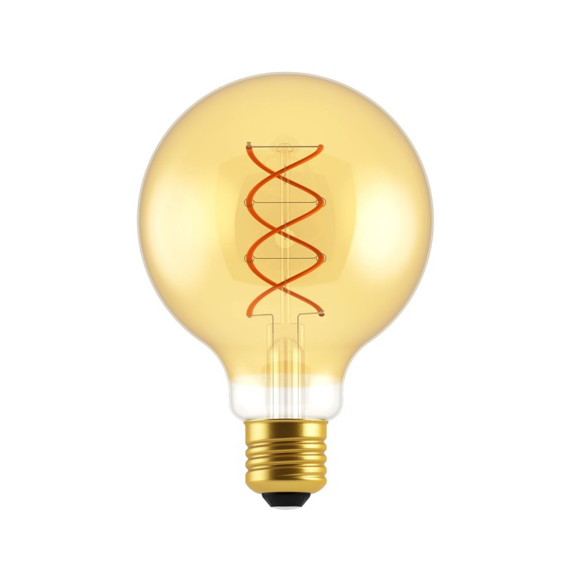 LED Light Bulb Globe G95 Golden with double curved spiral filament 5W 250Lm E27 2000K Dimmable