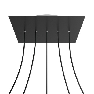 Square XXL Rose-One 5 in-line holes and 4 side holes ceiling rose, 400 mm - Matt Black